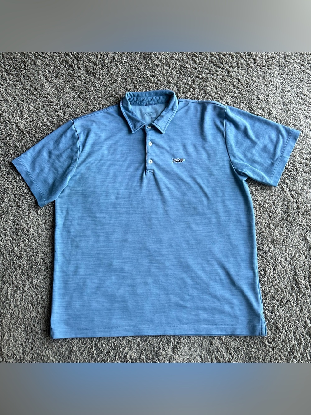 Patagonia Polo Mens Large Light Blue Fitz Roy Trout Outdoor Performance Shirt